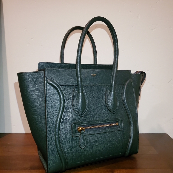 Celine Micro Luggage Handbag Dark Green Authentic - Picture 5 of 16